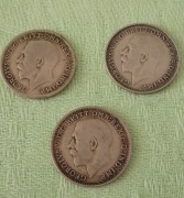Antyk 3 monety trzypensowe srebro 500 Wielka Brytania lata 1920, 1921, 1922
