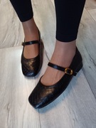 (40) Czarne baleriny wieczorowe z zapięciem, NOWE 