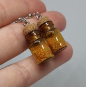 Kolczyki Buteleczki srebro z pomarańczą, dymne mocne szkło, korek, Handmade