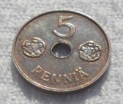 Finlandia Republika Suomi 5 penni penniä 1943 KM# 64 Ładny stan
