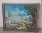 Obraz - pejzaż oleodruk PRL 