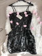 Czarna skórzana mini sukienka nowa z metką