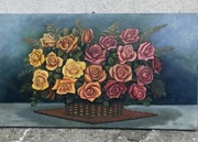 Obraz olejny na płótnie, „Róże”, sygnowany. Lata 80-te