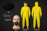 Kostium Halloween Breaking Bad–żółty kombinezon + kapelusz, broda, okulary