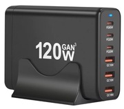 SZYBKA ŁADOWARKA GaN 120W PD 3x USB-C 3x QC 3.0 DO LAPTOPA IPHONE 100W MAC