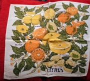 Serweta lniana, obrus, Tea Towel. Lata 70, Cytrusy