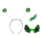 Strój przebranie kostium dziewczęcy chłopięcy Kosmita Obcy 3w1 zielony nowy