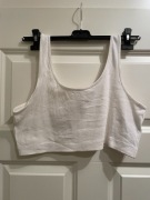 Biały bawełniany top / crop top z prążkowanej dzianiny Divided (H&M)