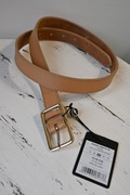 Ochnik pasek beżowy skóra 85cm złota klamra
