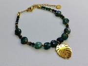 Bransoletka handmade kamienie agat mszysty zielony, złota prezent