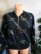Czarna bluza bomberka print złote ozdoby kieszenie___ idealna___38