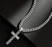 Męski srebrny naszyjnik z krzyżem – 60 cm – NOWY