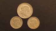 TRZY MONETY GŁOWA KOBIETY 1932 i 1933 rok srebro 2 i 5 złotych