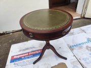 Stolik angielski typu Drum Table z blatem skórzanym – styl Regency