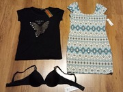 Zestaw NOWYCH ubrań damskich S-M, stanik 75B sukienka