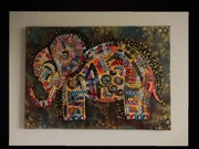 Obraz ręcznie malowany, słoń, indie, kolory