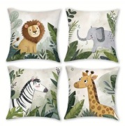Poszewka na poduszkę, lew, zebra, żyrafa, słoń, 45x45cm, boho, 4szt.