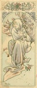 MUCHA Alfons - Art Nouveau The Seasons: Winter 1896 litografia oryginał