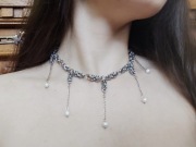 Choker perły naturalne słodkowodne elegancki minimalizm goth elegant