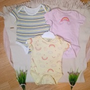 62-68cm, Set x3szt Body Krótki Rękaw Kolorowa Wiosna Dziewczynka Napy