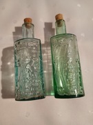 Apteczne butelki z wizerunkiem aptekarza i wnętrza apteki