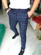 Spodnie chinos granatowe kratka 