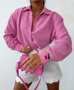 Koszula 100% len wisienki nowa róż haftowana Wiśnia