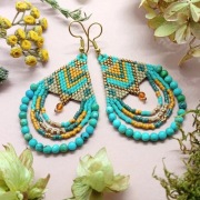 Turkus i bursztyn - kolczyki ze szklanych koralików i kamieni SECRET MOON 