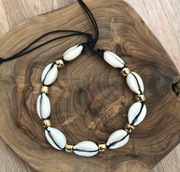 Bransoletka na noge muszle kauri akrylowe koraliki