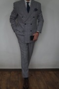 Garnitur Dwurzędowy Bonus 182/104/92 Szary Jasny Krata Slim Fit Nowoczesny