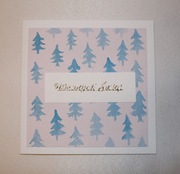 Kartka świąteczna Boże Narodzenie biała niebieskie choinki ręcznie malowana