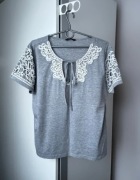 Szara bluzka t-shirt z koronką L