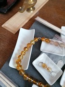 Bursztyn korale z naszyjnik z kolczykami 78gr 