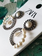 Zara kolczyki łańcuch metal gun perła 