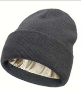 CZAPKA Z SATYNOWĄ PODSZEWKĄ BEANIE OCHRONA WŁOSÓW NIE PUSZY