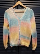 Tęczowy sweter kardigan z guzikami pastele vintage Small