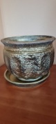 Duża doniczka ceramiczna w stylu rustykalnym z podstawką śr 21 cm wys18 cm 