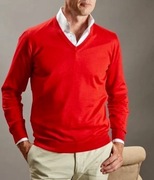 sweter ,,BENETTON"czerwony kaszmir V-Neck __L