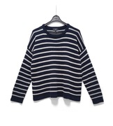 Sweter W Paski Luźny Fason Granatowy Coop |R. L