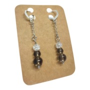 Kolczyki srebro 925 kwarc dymny kwarc lodowy handmade rękodzieło