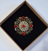 Spektakularna czerwono złota broszka w stylu vintage