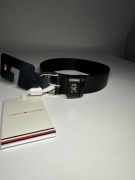 Tommy Hilfiger czarny pasek skórzany damski złota klamra oryginalny r. 80