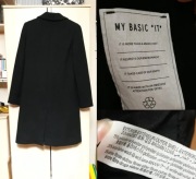 Czarny Płaszcz dwurzędowy trencz z dodatkiem wełny XS