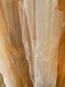 Firany pomarańczowe 2 szt +2 szt białe firanki haftowane kwiaty PRL