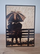 Para w deszczu, A4, sklejka (prezent, obraz, ozdoba, pirografia)