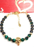 BRANSOLETKA CZASZKA STAL SZLACHETNA 316L ZŁOTY TYGRYSIE OKO PUDEŁKO MĘSKA 