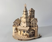 Drewniana Ozdoba Świąteczna Ruchoma | Wioska z Dworcem + Kolejka Mikołaja