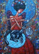 WIKTOR BEZRUKOW - obraz olejny - 70 x 50 - Poranek z Aniołkiem - oryginał