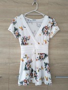 taliowana biała bluzka w kwiaty * S/M