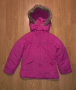 Różowa jesienno zimowa kurtka kaptur futerko ocieplana polar zamek Kids 128